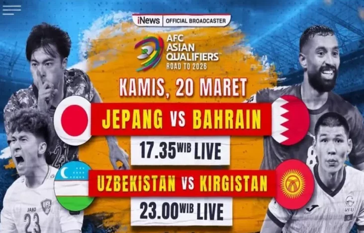 iNews Siarkan Laga Japang vs Bahrain kemudian Uzbekistan vs Kirgistan, Mulai Waktu 17.35 Waktu Indonesia Barat