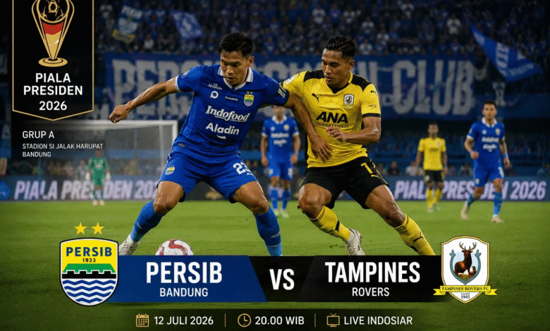 Jadwal pertandingan Piala Presiden 2026 antara Persib Bandung vs Tampines Rovers FC akan berlangsung pada Jumat, 31 Juli 2026. Duel ini juga berpotensi menentukan susunan akhir klasemen Grup A