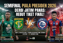 Persebaya Surabaya bertemu Arema FC pada babak semifinal Piala Presiden 2026 di Stadion Kapten I Wayan Dipta, Selasa 4 Agustus 2026. Laga Persebaya vs Arema FC akan dimainkan mulai pukul 20.00 malam WIB,